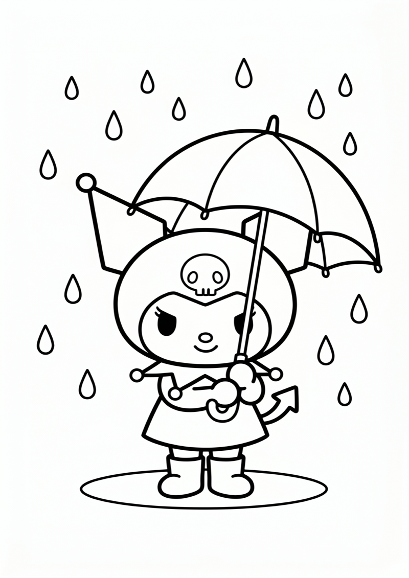 Kuromi met Paraplu Kleurplaat — gratis kleurplaat