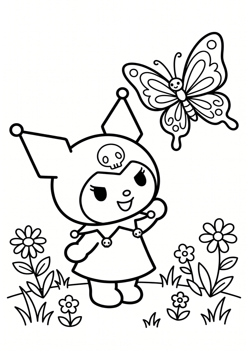 Kuromi met Vlinder Kleurplaat — gratis kleurplaat