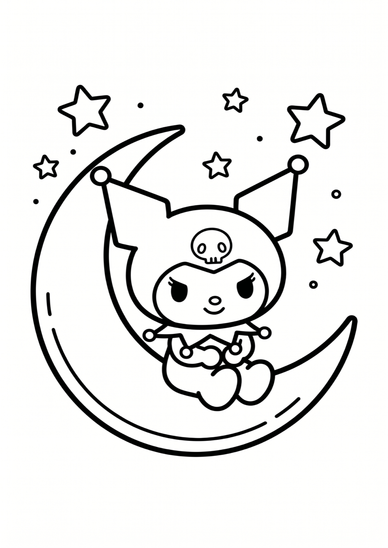 Kuromi op Maan Kleurplaat — gratis kleurplaat
