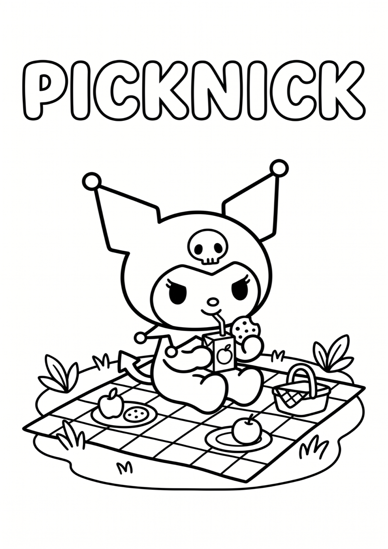 Kuromi op Picknick Kleurplaat — gratis kleurplaat