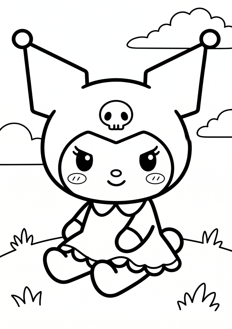 Kuromi Zittend Kleurplaat — gratis kleurplaat