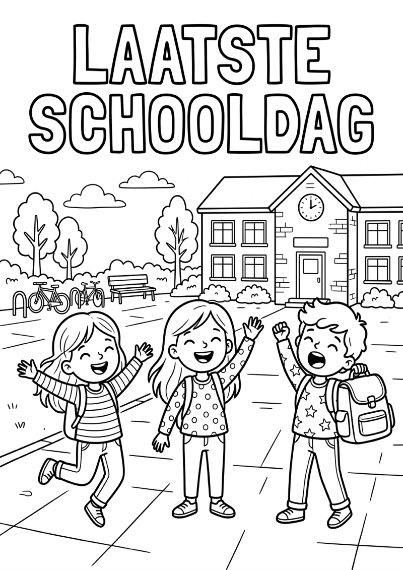 Laatste Schooldag Einde Schooljaar Kleurplaat — gratis kleurplaat