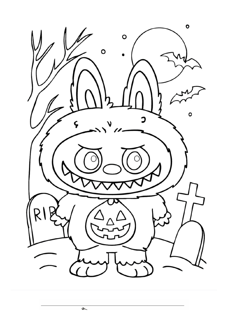 Labubu Halloween Kleurplaat — gratis kleurplaat printen