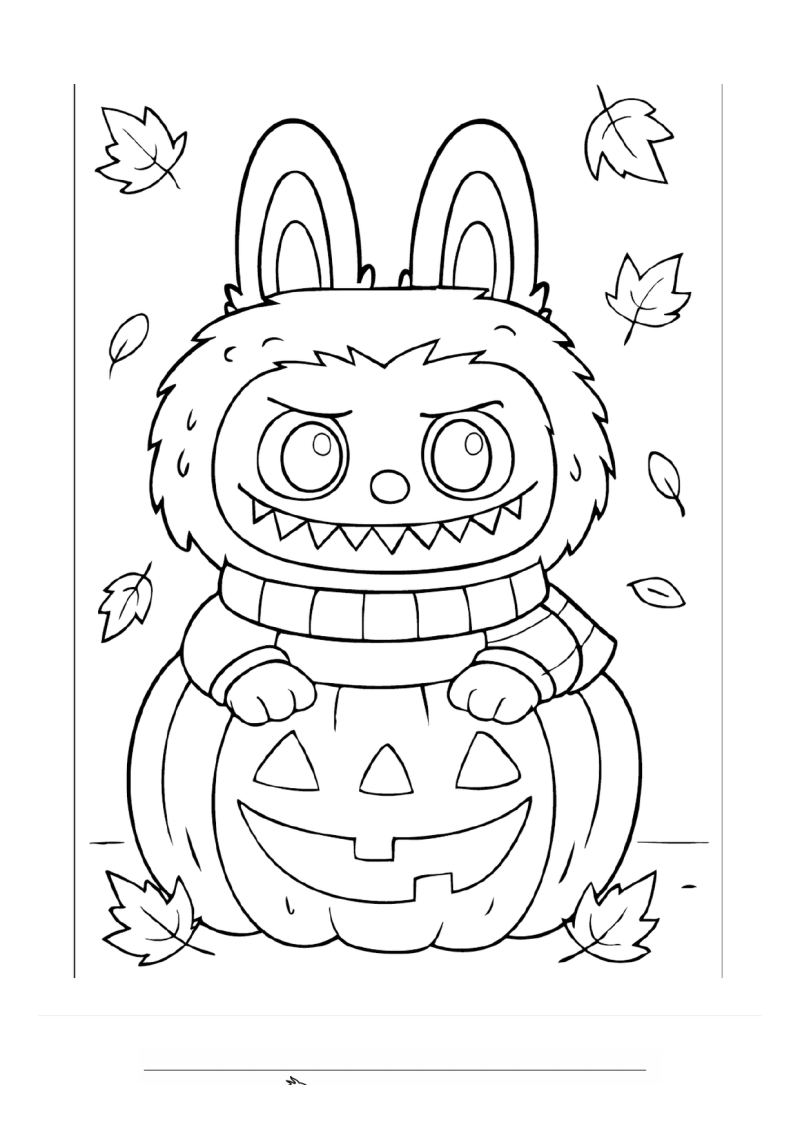 Labubu Halloween-pompoen 2 Kleurplaat — gratis kleurplaat