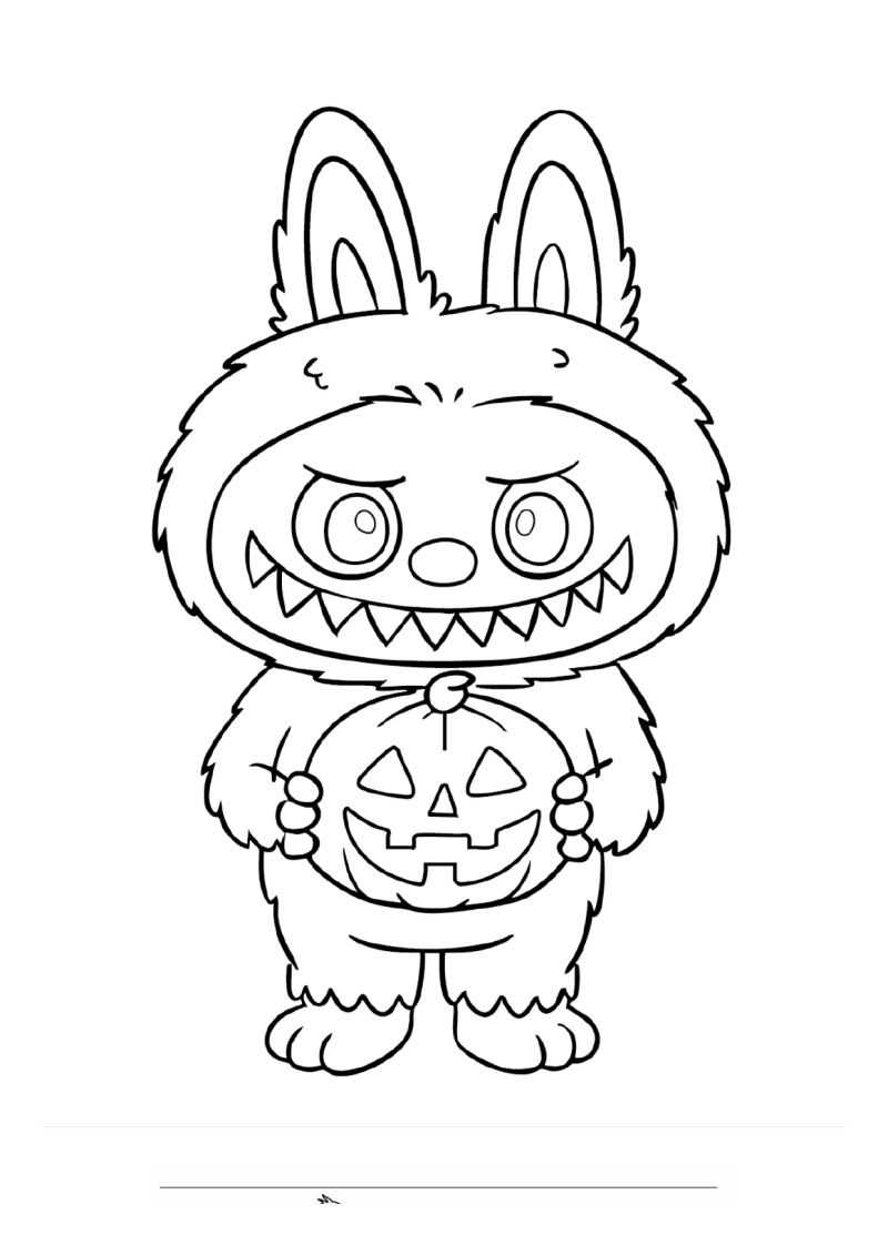 Labubu Halloween-pompoen Kleurplaat — gratis kleurplaat printen