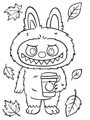 Labubu Herfst Latte Kleurplaat — gratis kleurplaat