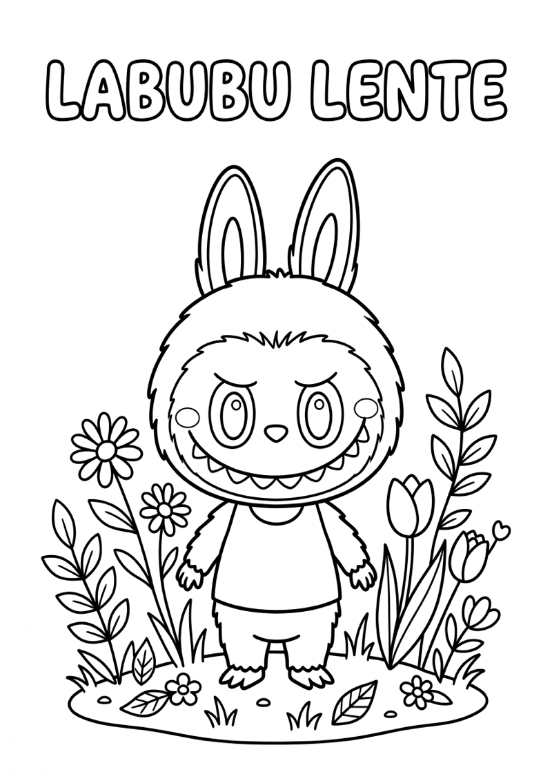 Labubu in de Lente Kleurplaat — gratis kleurplaat printen