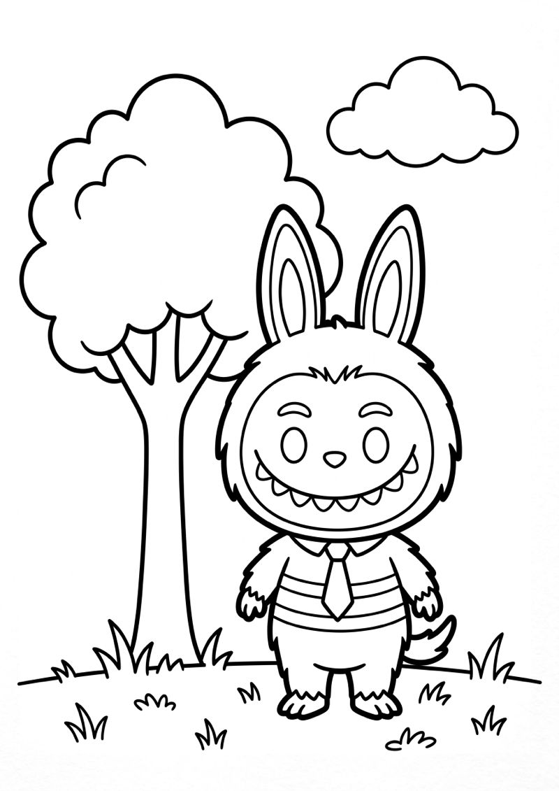 Labubu in het Park Kleurplaat — gratis kleurplaat printen