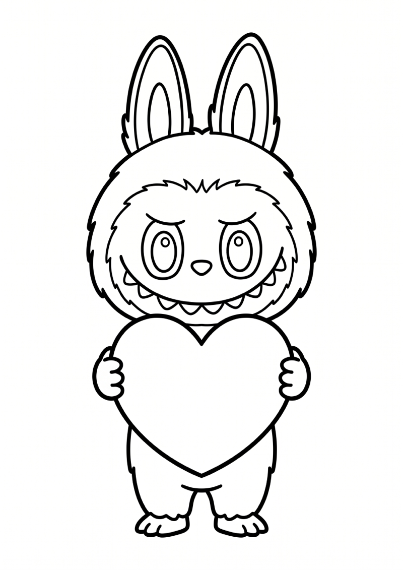 Labubu met Hart Kleurplaat — gratis kleurplaat printen