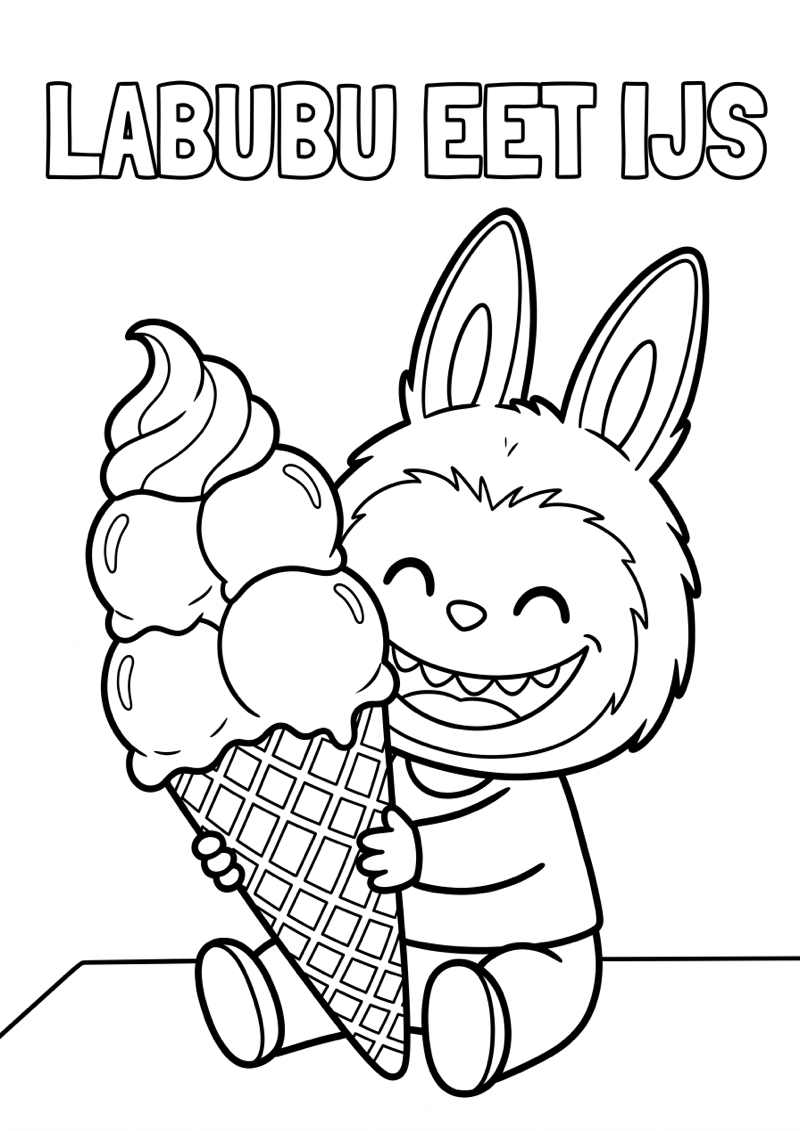 Labubu met Ijsje Kleurplaat — gratis kleurplaat printen