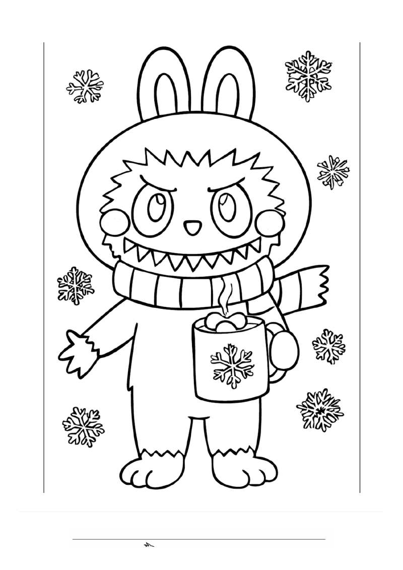 Labubu Winter Cacao Kleurplaat — gratis kleurplaat printen