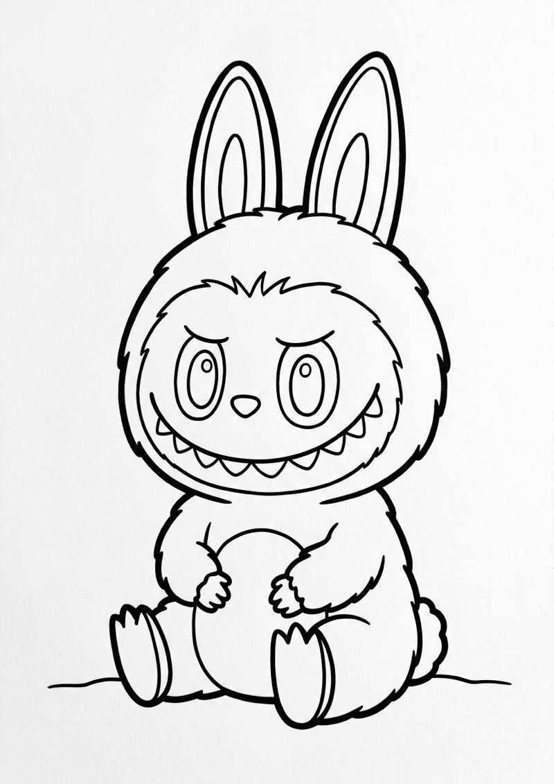 Labubu Zittend Kleurplaat — gratis kleurplaat printen