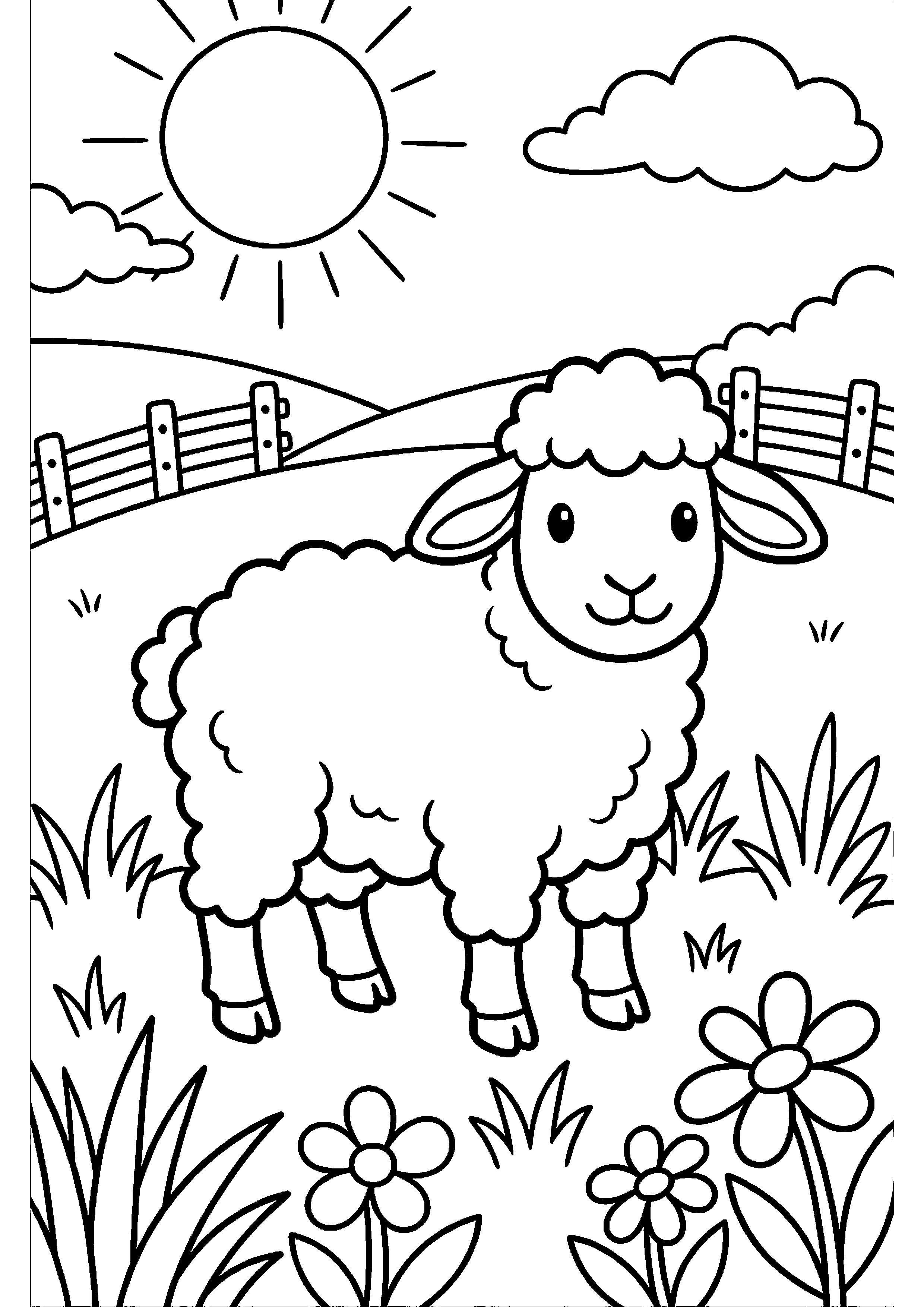 Lammetje in de wei kleurplaat — gratis kleurplaat