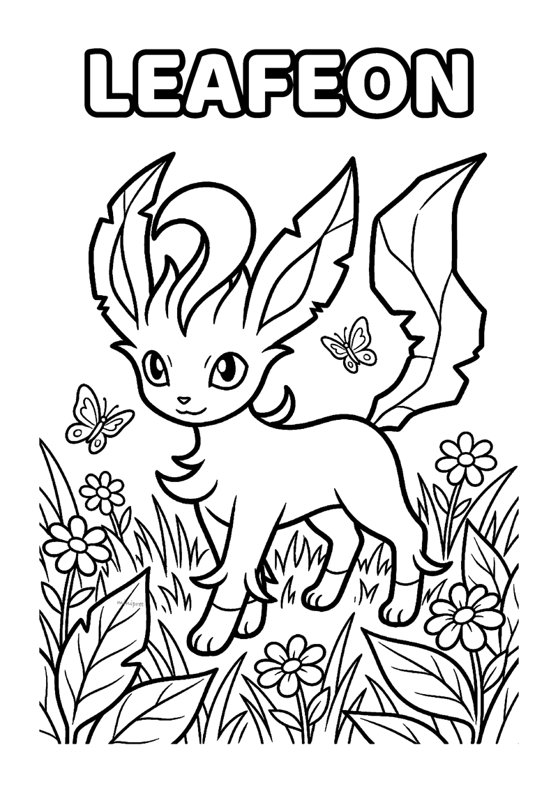 Leafeon Kleurplaat — gratis kleurplaat printen