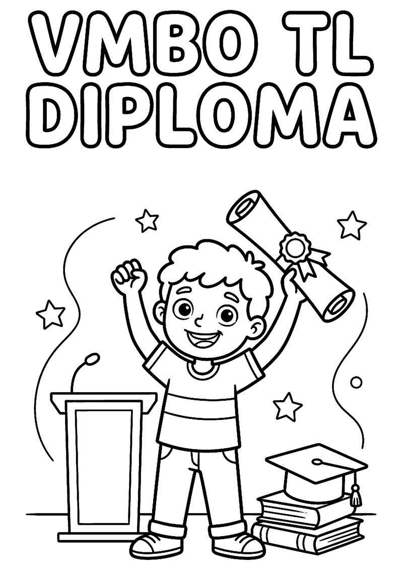 Leerling Houdt Diploma Trots Omhoog met Tekst Vmbo Tl Diploma Geslaagd Kleurplaat — gratis kleurplaat