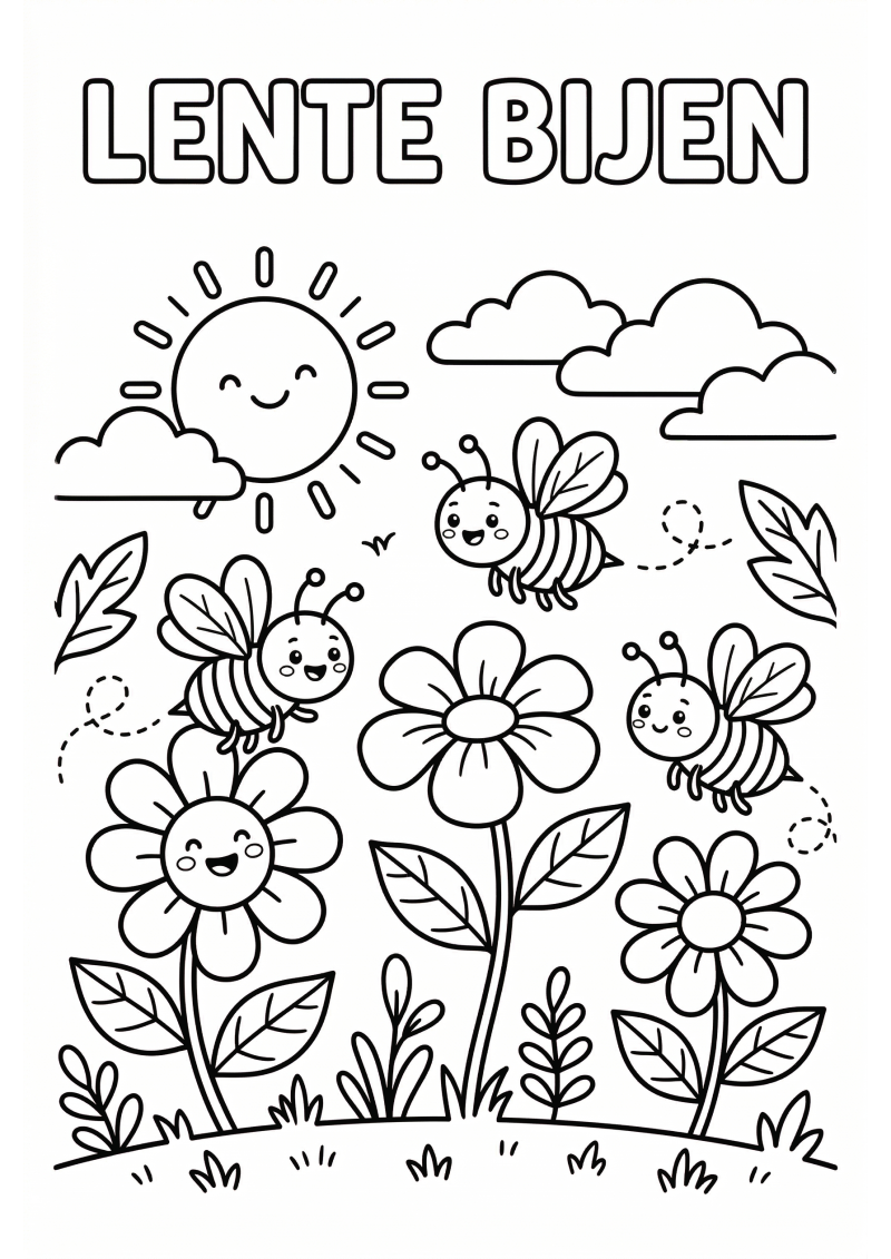 Lente Bijen Kleurplaat — gratis kleurplaat