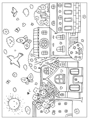 Lente in de stad Kleurplaat — gratis kleurplaat