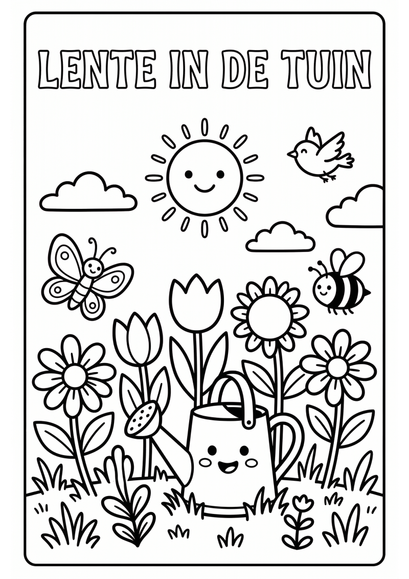 Lente in de Tuin Kleurplaat — gratis kleurplaat