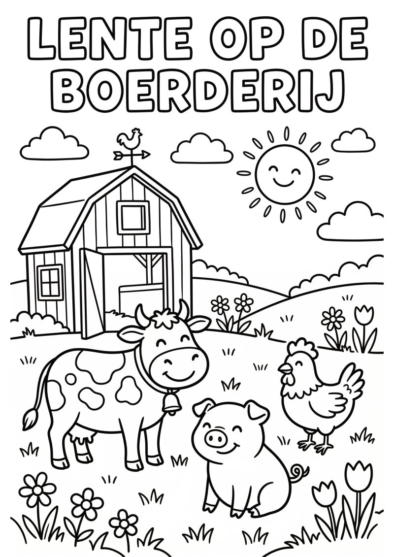 Lente op de Boerderij Kleurplaat — gratis kleurplaat