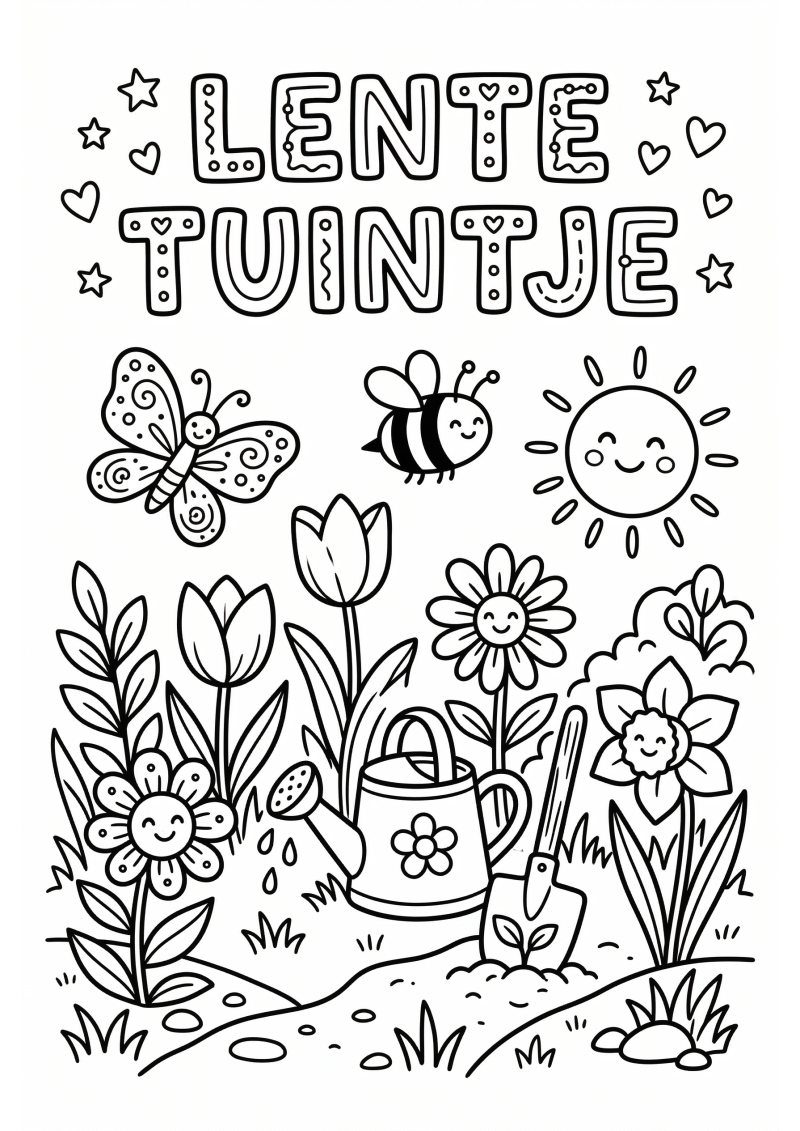 Lente Tuintje Kleurplaat — gratis kleurplaat