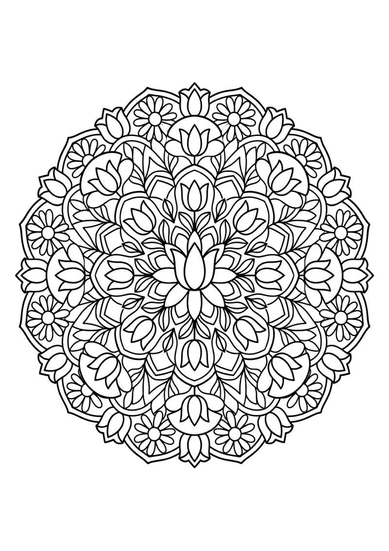 Lentebloemen Mandala Kleurplaat — gratis kleurplaat printen