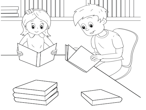 Lezen in de Bibliotheek Kleurplaat — gratis kleurplaat