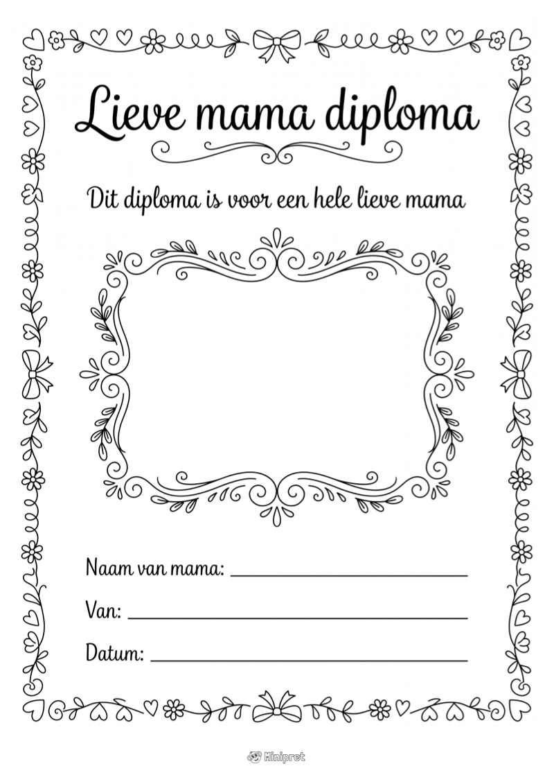 Lieve mama diploma — gratis kleurplaat printen