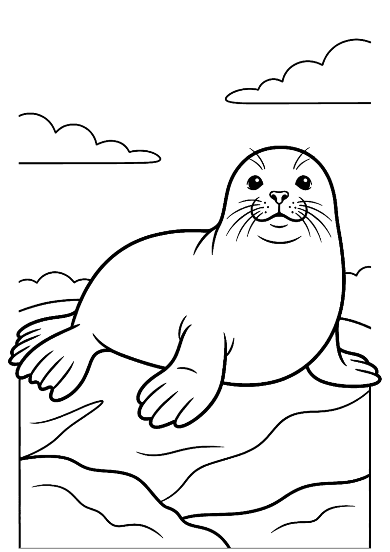 Liggende zeehond kleurplaat — gratis kleurplaat