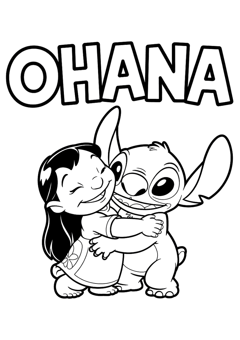 Lilo en Stitch Knuffelt Ohana Kleurplaat