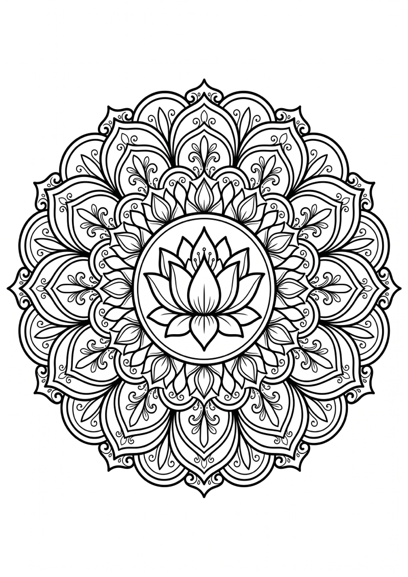Lotus Bloem Mandala Kleurplaat — gratis kleurplaat printen