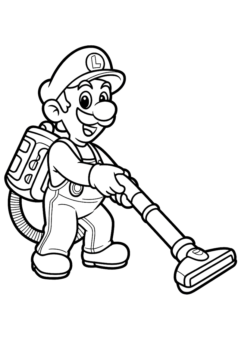Luigi en zijn poltergust kleurplaat — gratis kleurplaat printen