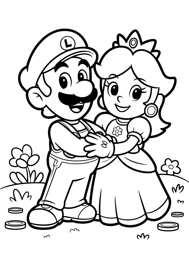 Luigi en prinses Daisy samen kleurplaat — gratis kleurplaat