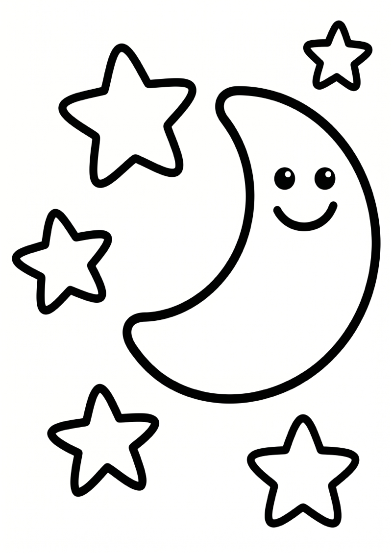 Maan en Sterren Kleurplaat — gratis kleurplaat