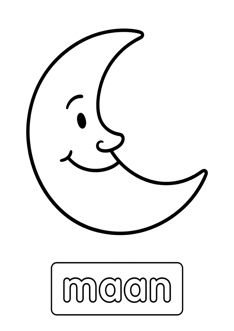 Maan Woordkaart Kleurplaat — gratis kleurplaat