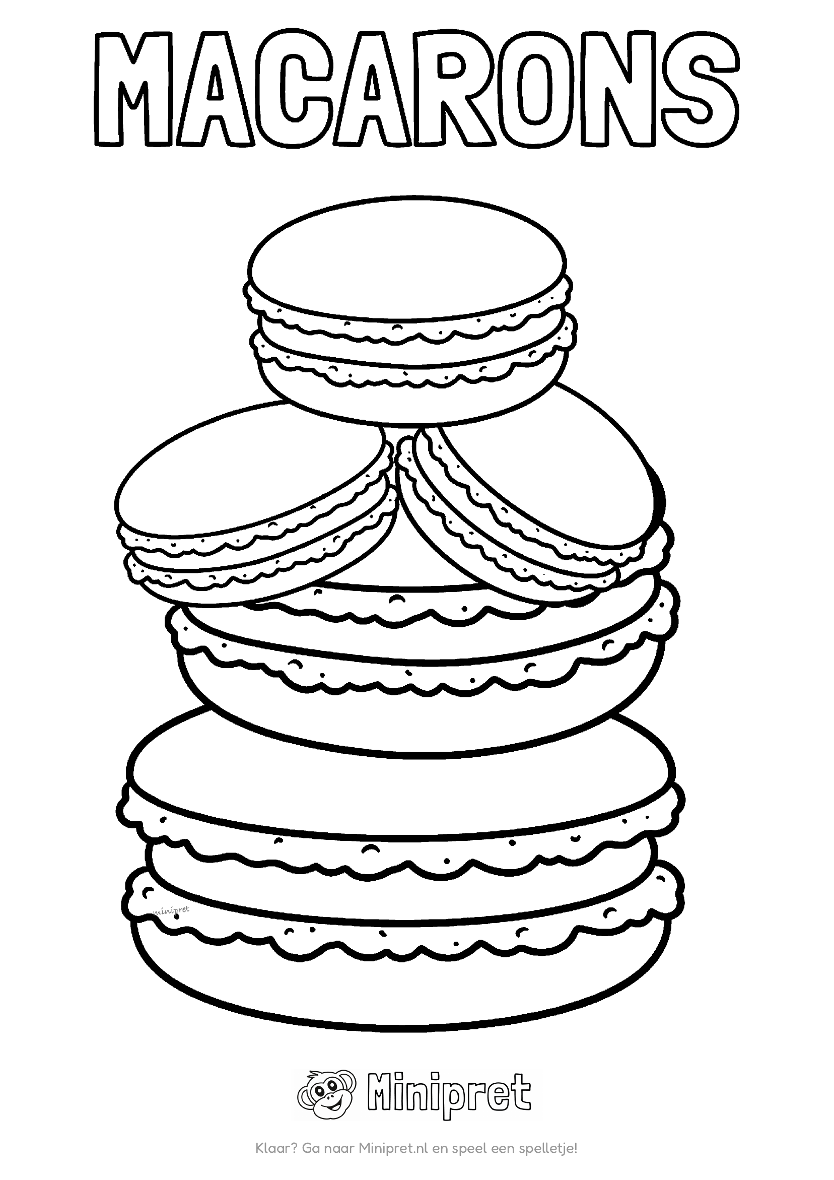 Macarons als kleurplaat: rijtje gestapelde macarons in verschillende smaken