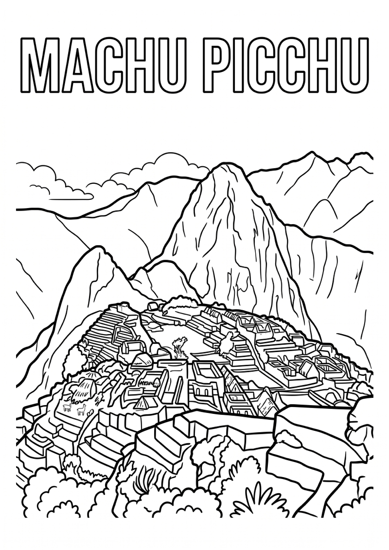 Machu Picchu Kleurplaat — gratis kleurplaat printen