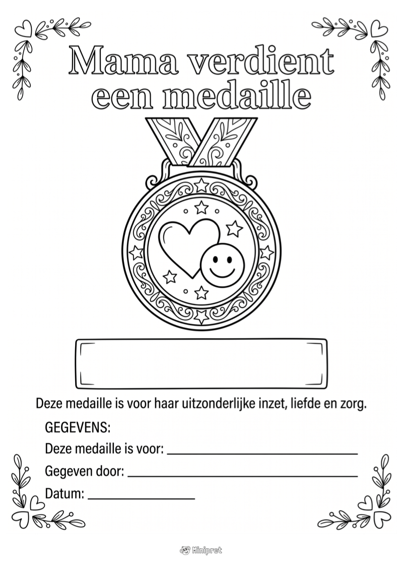 Mama verdient een medaille — gratis kleurplaat printen