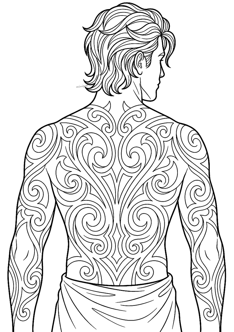Man met Tribal Rugtattoo Kleurplaat
