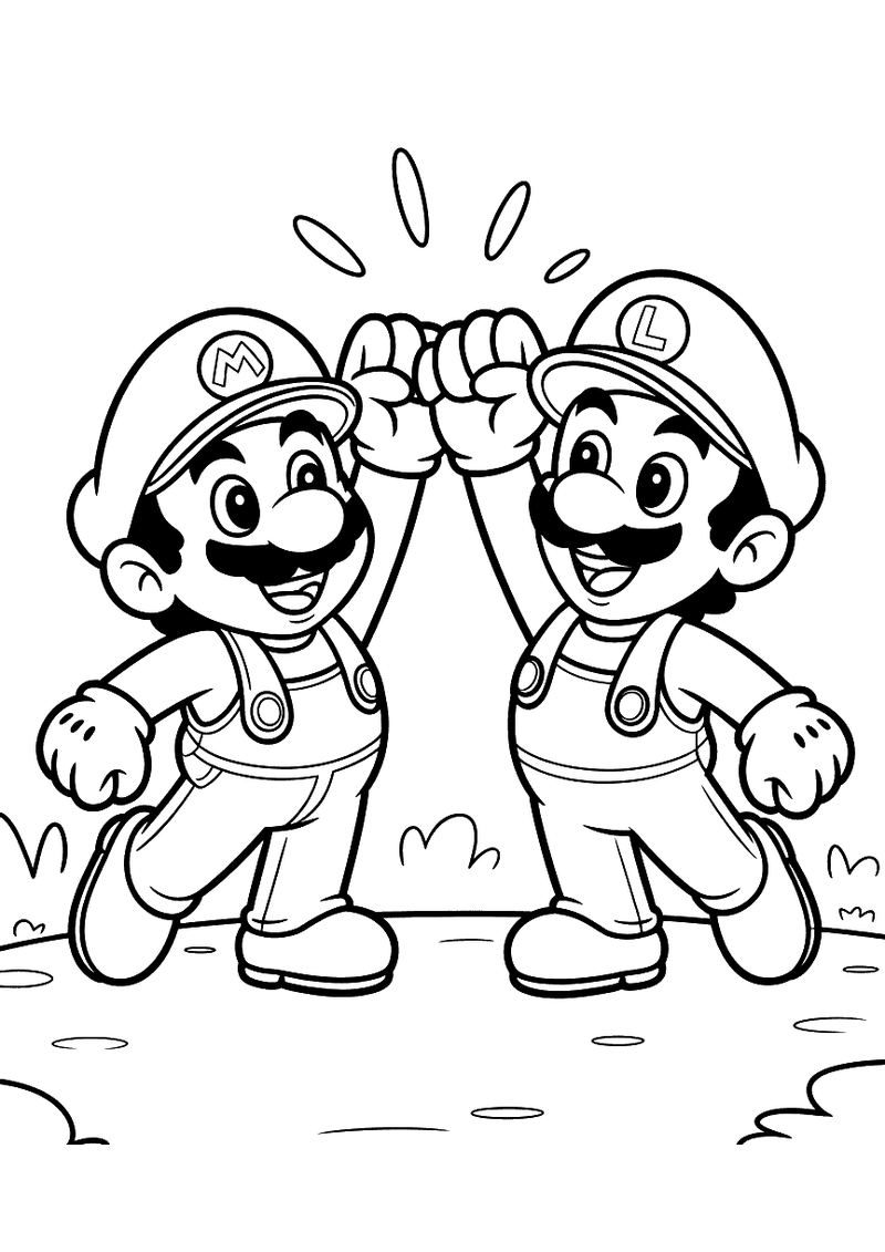 Mario en Luigi geven een hoge vijf kleurplaat