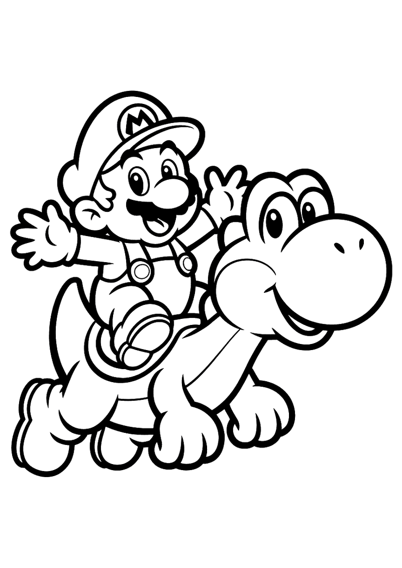 Baby Mario rijdt op Yoshi kleurplaat — gratis kleurplaat