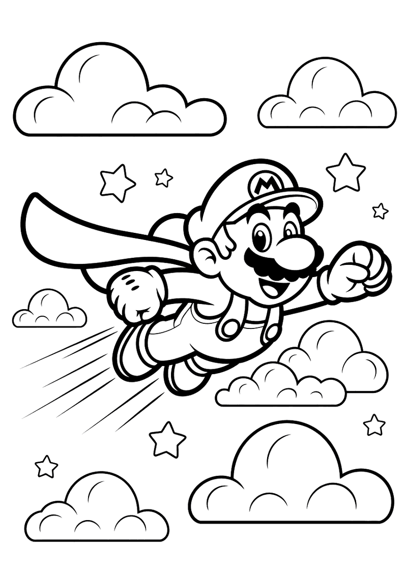 Cape Mario zweeft tussen de wolken kleurplaat — gratis kleurplaat