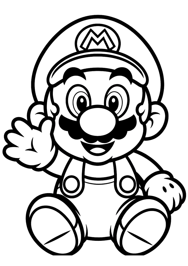 Baby Mario zwaait glimlachend kleurplaat — gratis kleurplaat printen