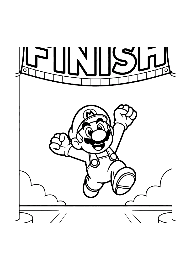 Mario passeert de finishlijn kleurplaat — gratis kleurplaat printen