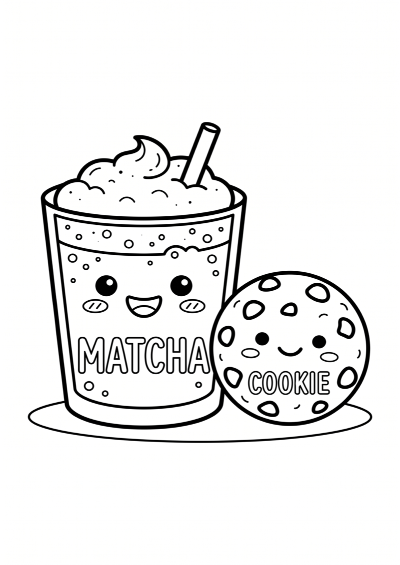 Matcha met Koekje Kleurplaat — gratis kleurplaat