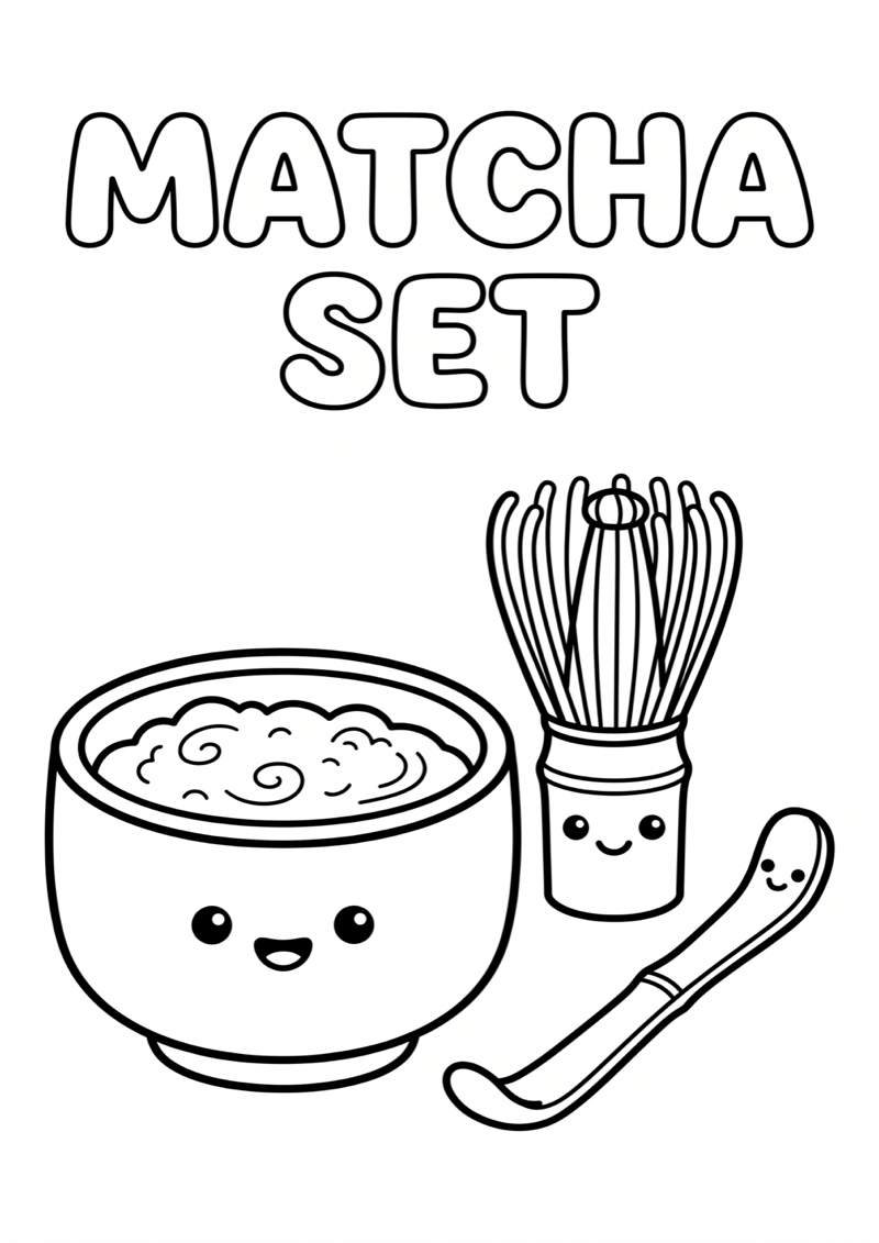 Matcha Set Kleurplaat — gratis kleurplaat