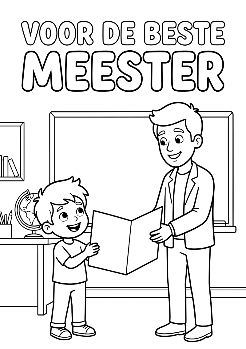 Meester Krijgt Kaart Kleurplaat — gratis kleurplaat