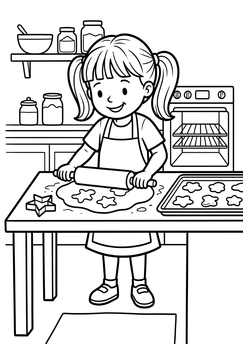 Meisje Bakt Koekjes Kleurplaat — gratis kleurplaat printen