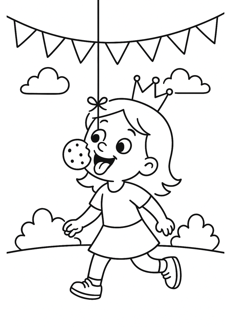 Meisje doet Koekhappen Koningsdag Kleurplaat — gratis kleurplaat printen