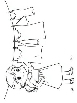 Meisje hangt de was op Kleurplaat — gratis kleurplaat