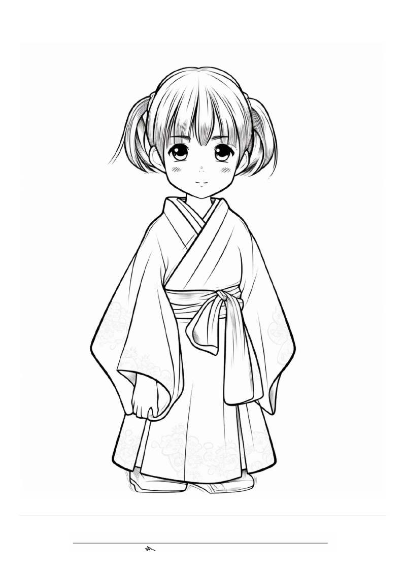 Meisje Japanse Kimono Staand Kleurplaat — gratis kleurplaat printen
